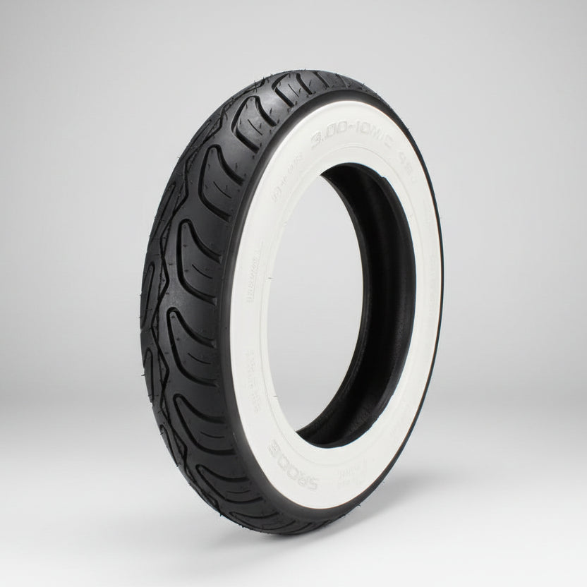 Prima Whitewall Scooter Tire; 3.00-10 - TUBELESS