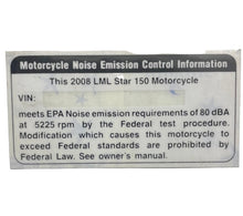 Decal, Noise Emissions; Stella 2007 +