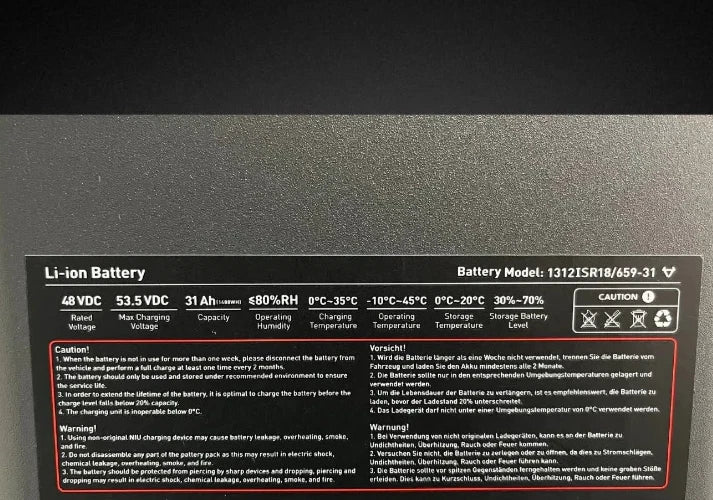 NIU OEM Battery 48V 31Ah Replacement Battery